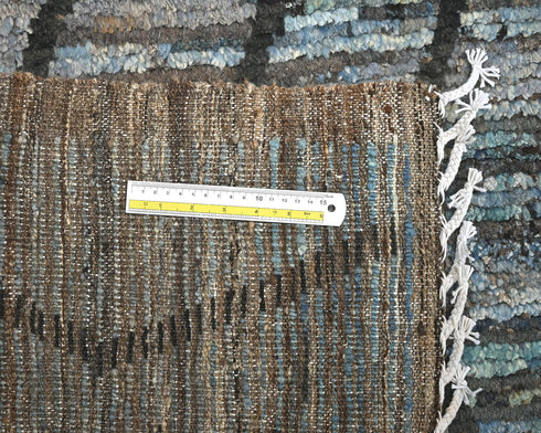 10 Feet Moroccan Blue Hand Woven Wool Runner Rug